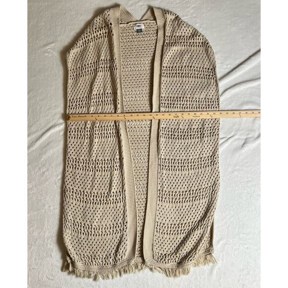 Old Navy Women’s Crochet Fringe Shawl Size XXL Beige Boho Beachy Festival Hippie - Picture 5 of 7